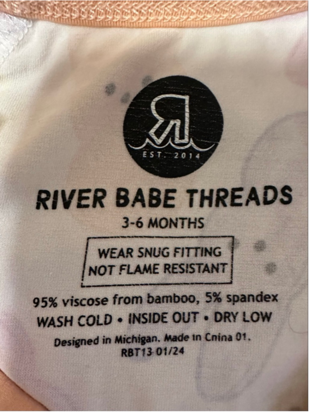 River Babe Threads Bamboo Bunny Zipper Sleeper Pajamas 3–6 Months Easter Spring - Picture 3 of 3